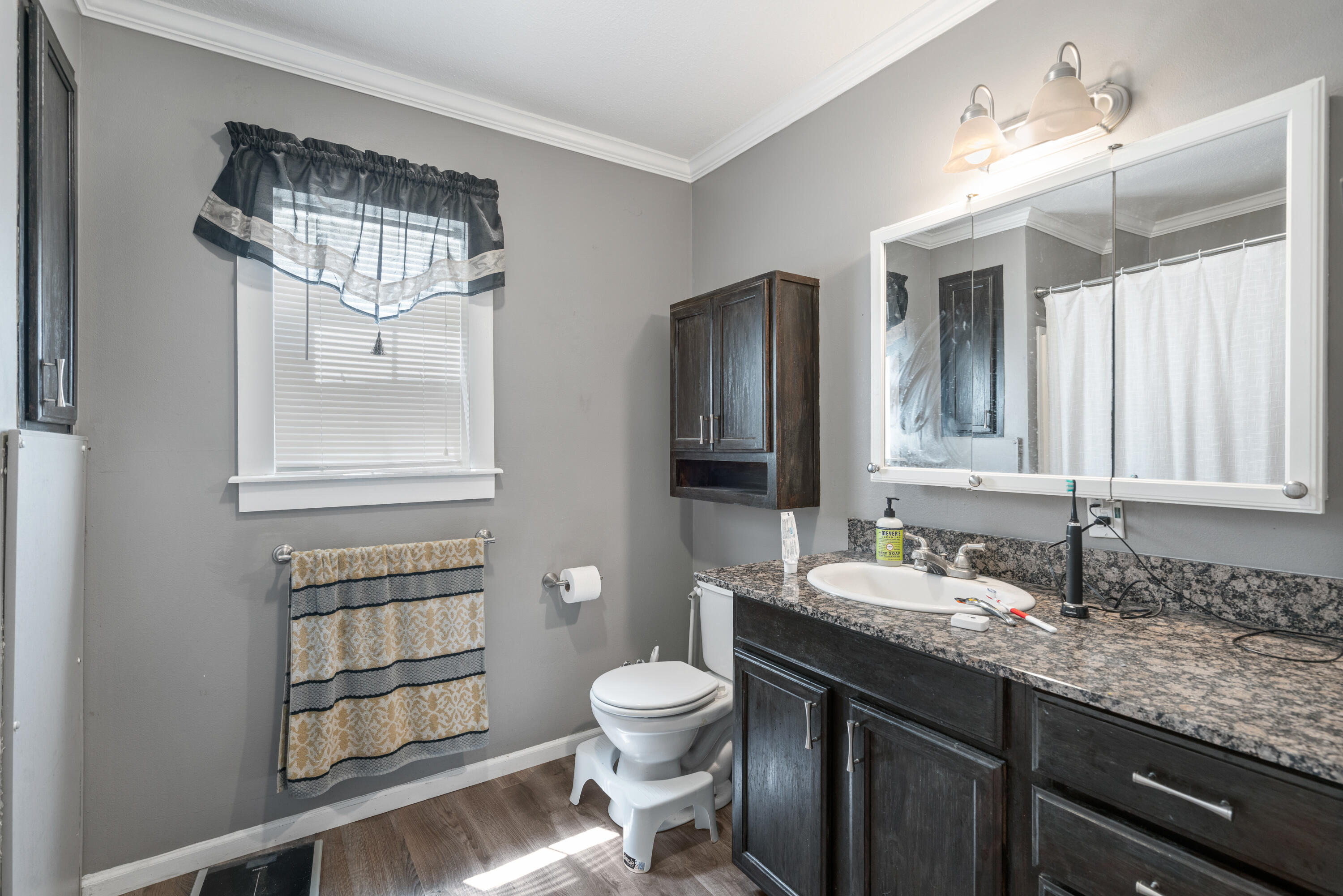 155-161 Caswell Branch Road Freeport, FL 32439 - Photo 8 of 24 a bathroom with a granite countertop sink toilet and mirror
