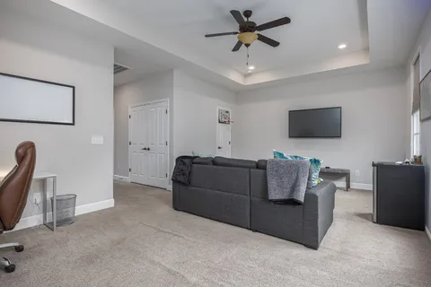 a view of a garden with a slide