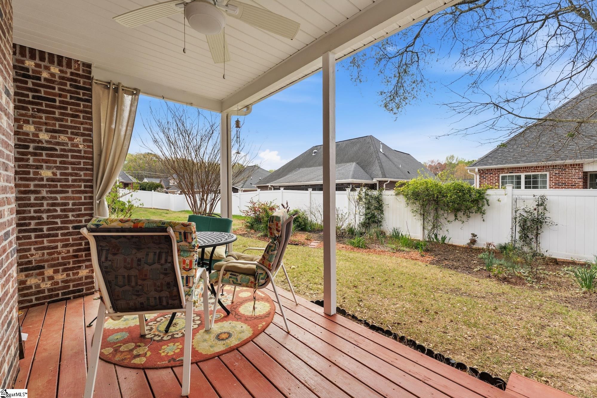 137 Prescott Drive Anderson, SC 29621 - Photo 28 of 31 Covered porch with ceiling fan and an electrical outlet