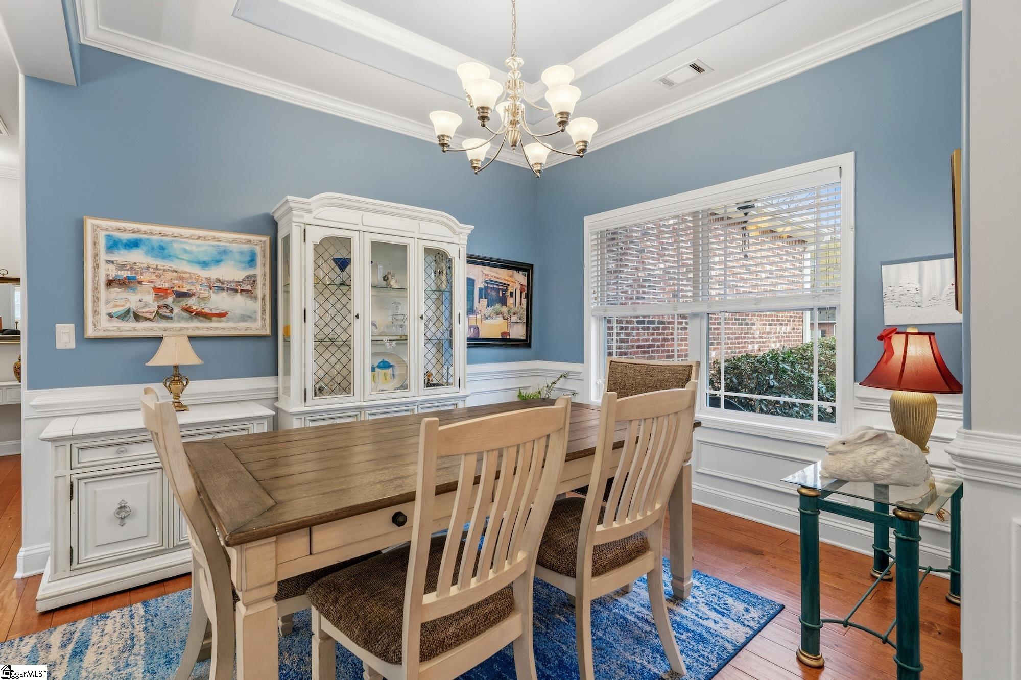 137 Prescott Drive Anderson, SC 29621 - Photo 6 of 31 Beautiful dining room with a calming blue paint, hardwood flooring and large bright windows bringing in natural light.