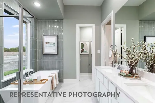 a bathroom with a sink a mirror and a shower
