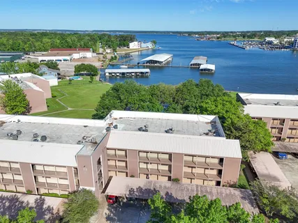 an aerial view of a house with a garden