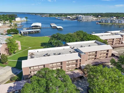 an aerial view of a house with a garden