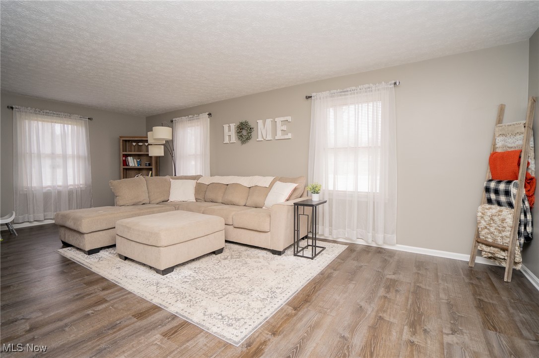 8651 King Graves Road Northeast Warren, OH 44484 - Photo 2 of 24 Living room with a wealth of natural light, hardwood / wood-style floors, and a textured ceiling
