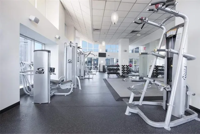 a view of a room with gym equipment