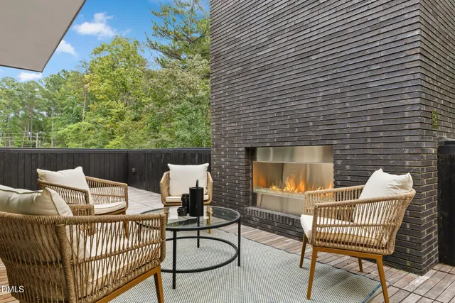 a view of a balcony with an outdoor space