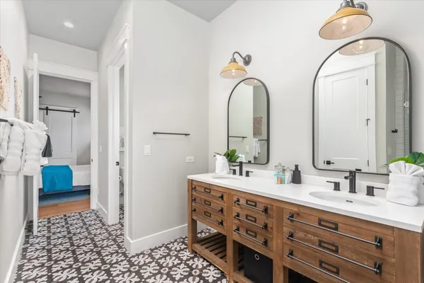 a living room with a couch and a table