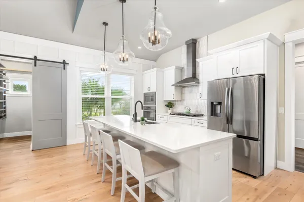 a kitchen with lots of counter top space