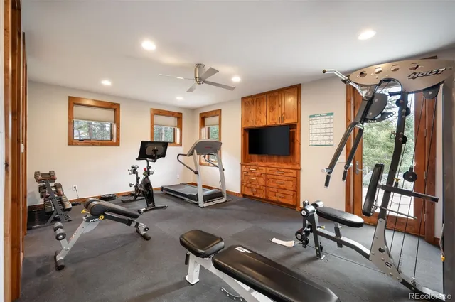 a view of a room with gym equipment