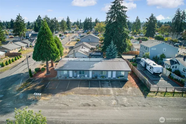 an aerial view of a house