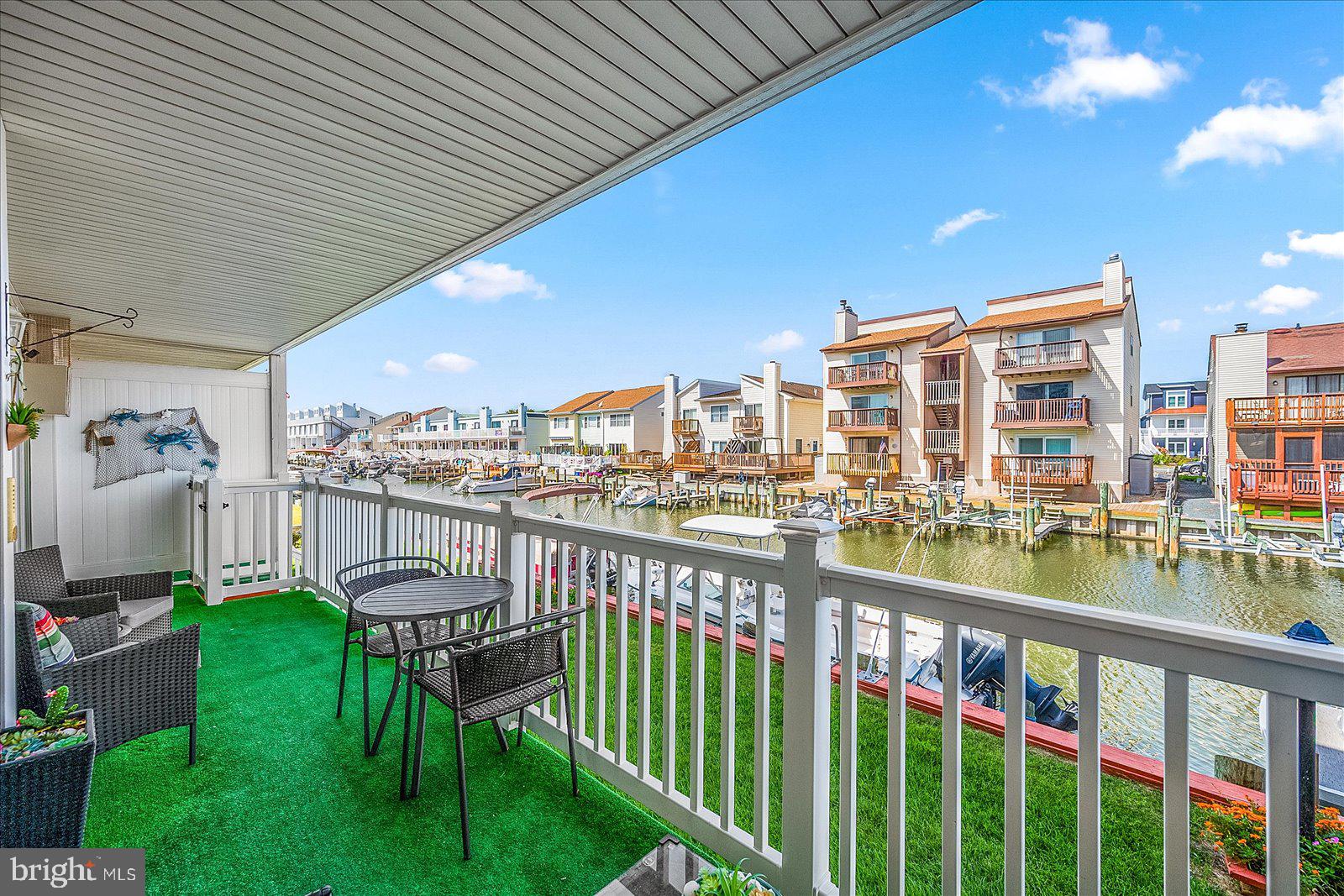 Covered balcony overlooking the water