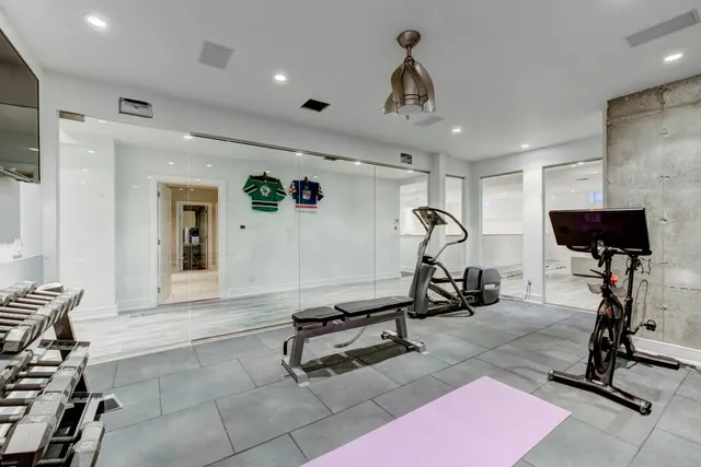 a view of a room with gym equipment