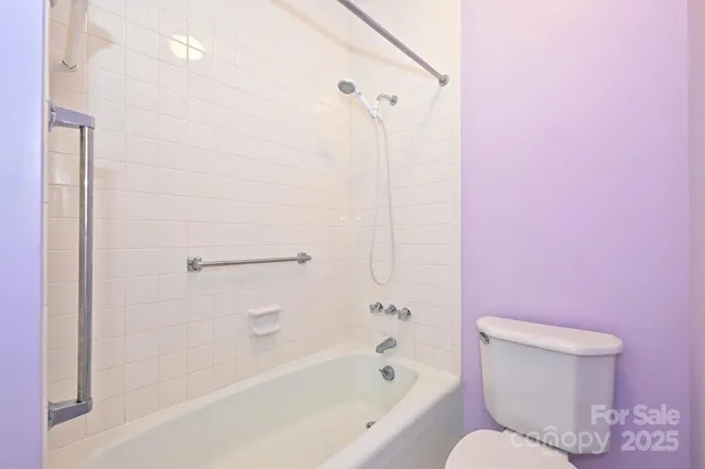 a bathroom with a toilet and a bathtub