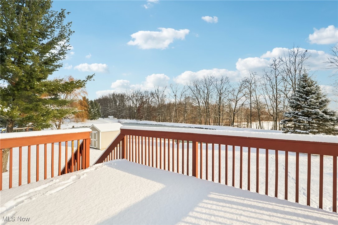 15139 Timber Ridge Drive Middlefield, OH 44062 - Photo 14 of 44 View of Large Snow Covered Deck Overlooking Large Pond