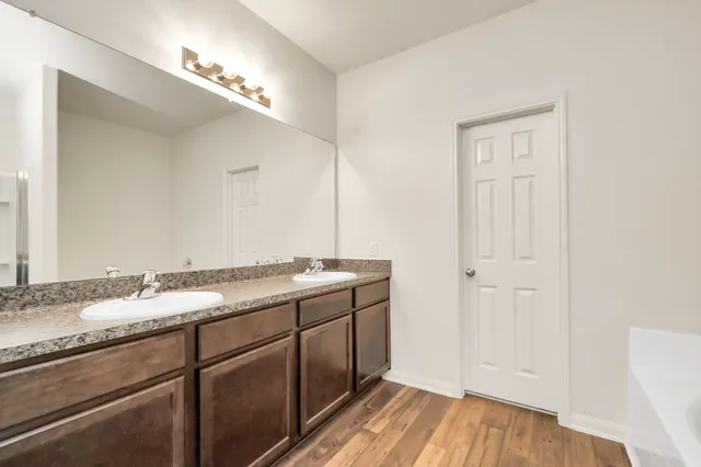 a bathroom with a bathtub