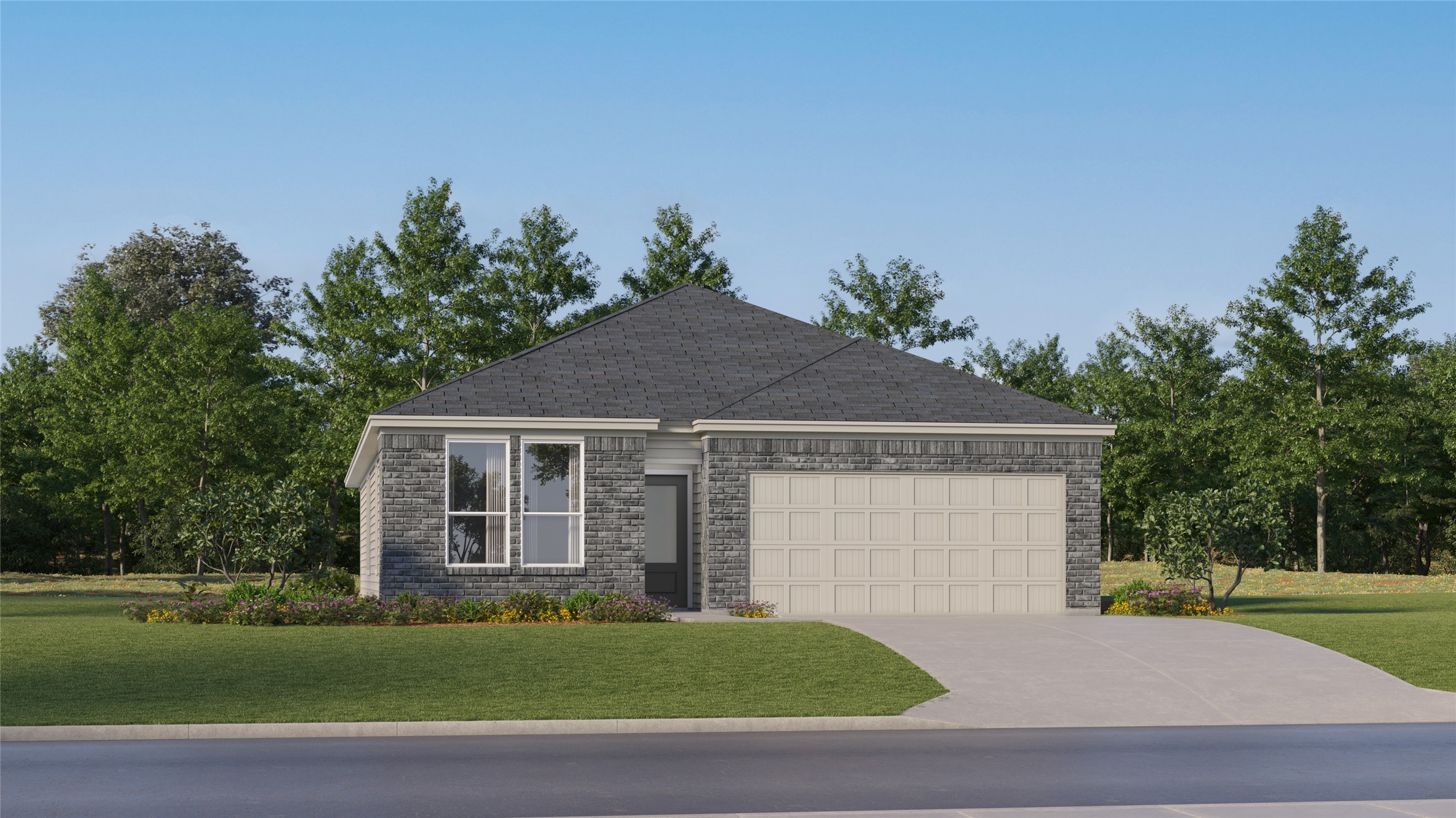 a front view of a house with a garden