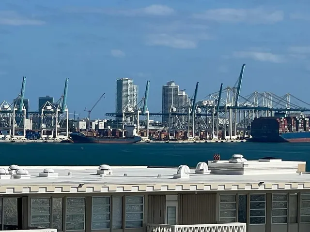 a view of a building from a city from a window