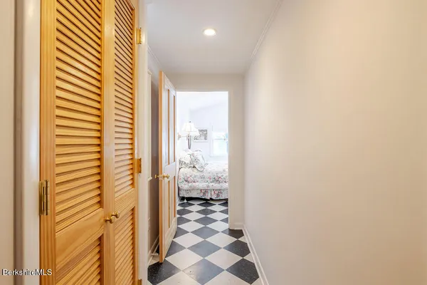 a bathroom with a sink and a shower curtain