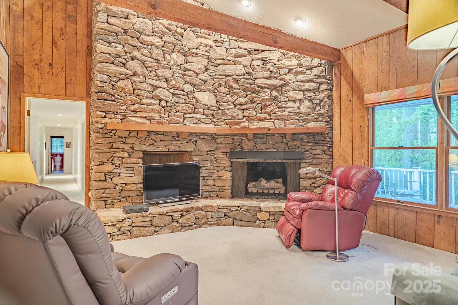 290 Tranquility Place Hendersonville, NC 28739 - Photo 22 of 48 a living room with furniture a flat screen tv and a fireplace