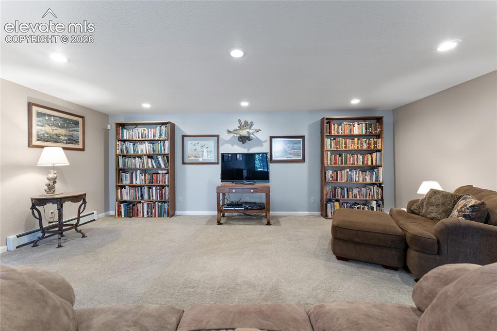 657 Spring Valley Drive Divide, CO 80814 - Photo 29 of 43 Carpeted interior space featuring recessed lighting and built-in bookshelves
