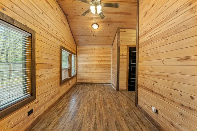 a view of a wooden door
