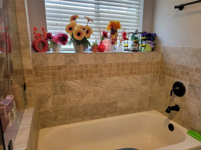 a bathroom with a bathtub