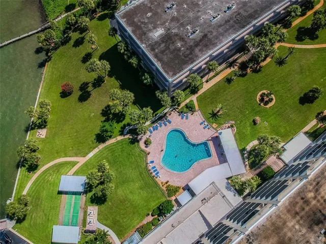 a view of a lake with a big yard