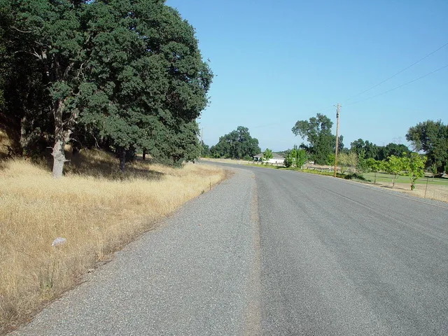 a view of a road near a yard