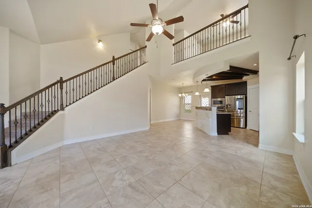 a view interior of a house an entryway and fire place