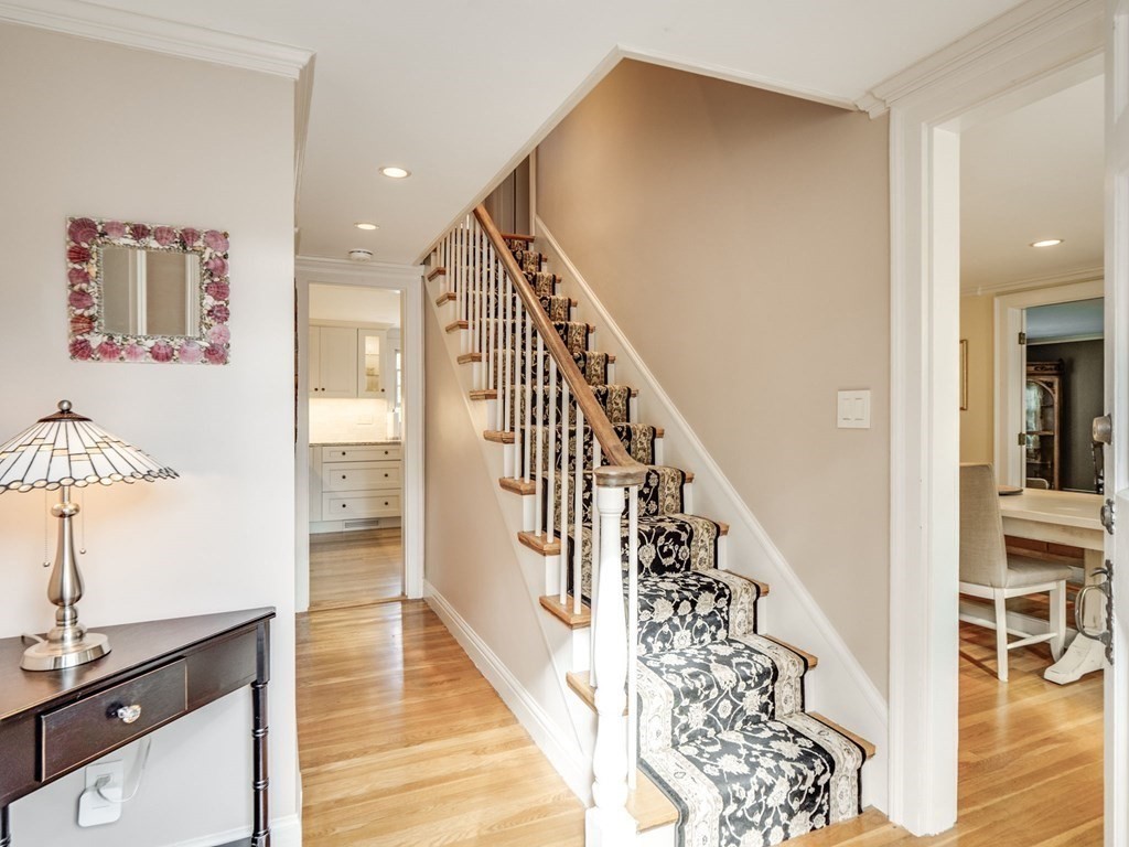 35 Pine Street Melrose, MA 02176 - Photo 15 of 38 a view of a hallway with wooden floor and staircase