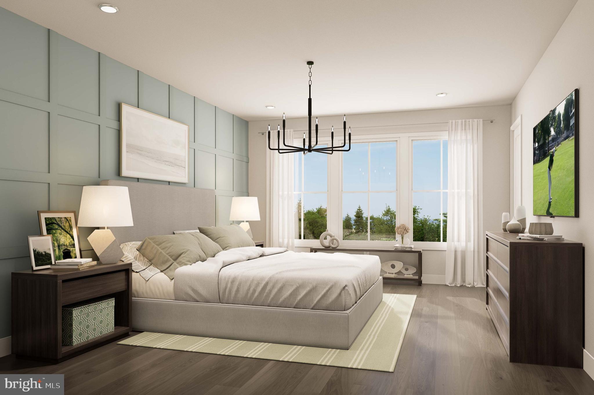 403 Pennybrook Court, Unit 2 Flourtown, PA 19031 - Photo 14 of 19 a bedroom with a large bed and a chandelier