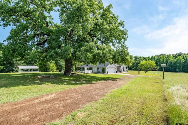 a view of a swimming pool with a yard