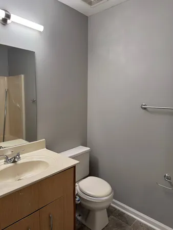 a bathroom with a sink a toilet and mirror