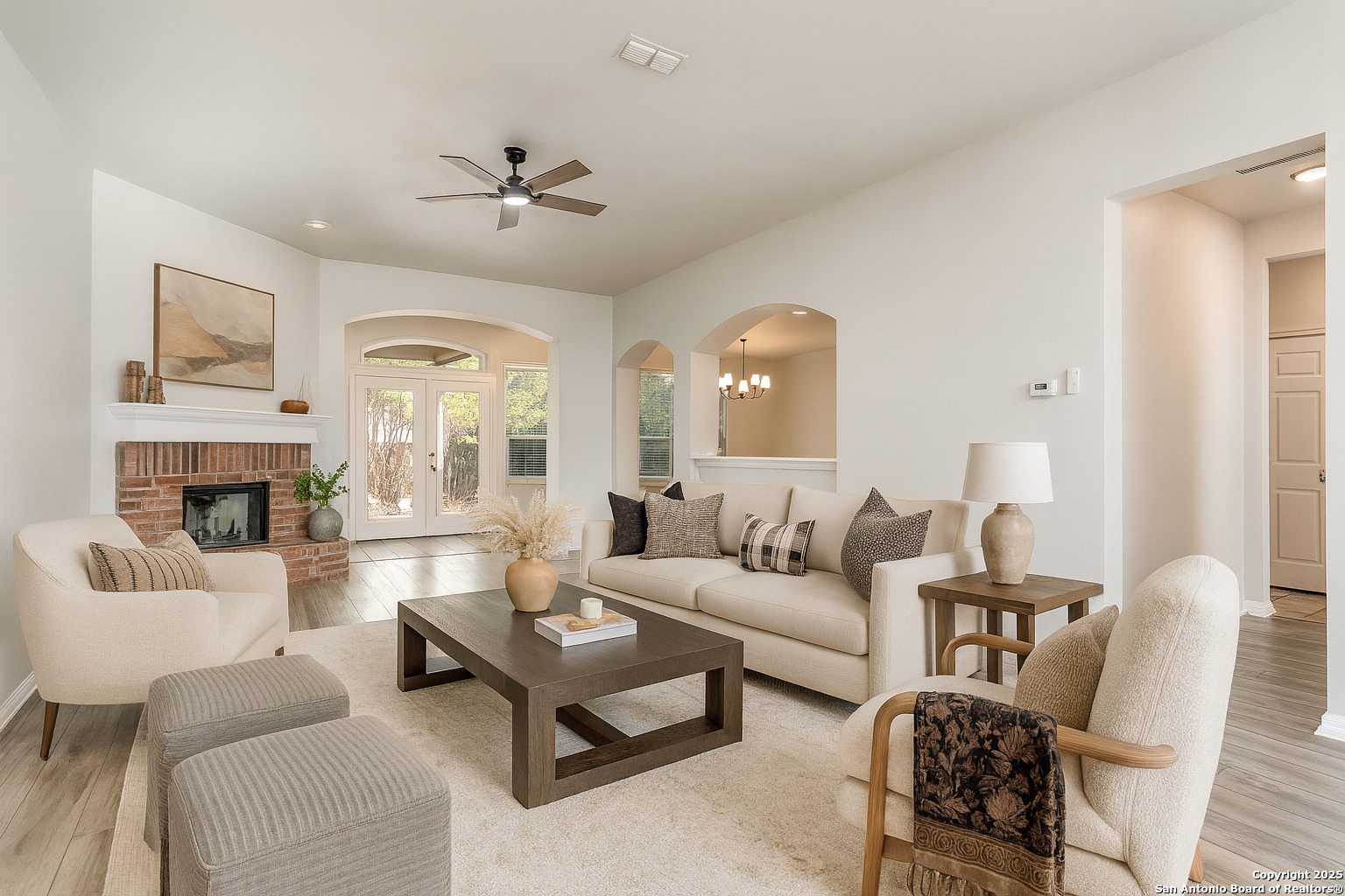 112 Spring Fawn Cibolo, TX 78108 - Photo 3 of 26 a living room with furniture and a fireplace