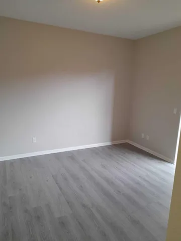 a view of an empty room and wooden floor