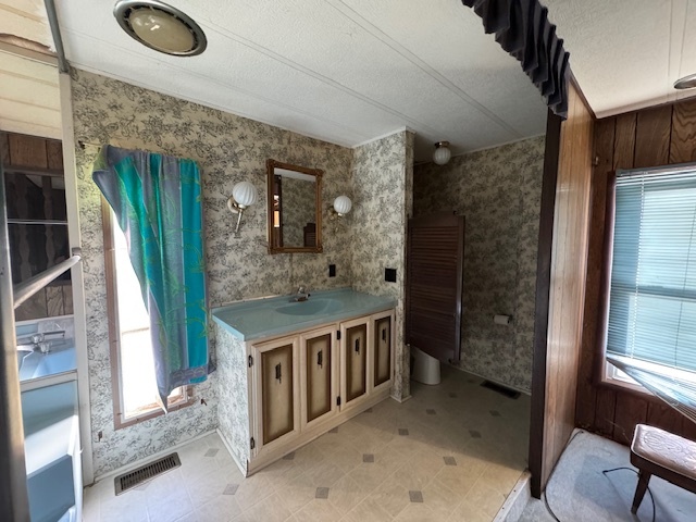 135 Avenue C Bloomington, IL 61704 - Photo 4 of 15 a bathroom with a granite countertop sink a toilet and shower