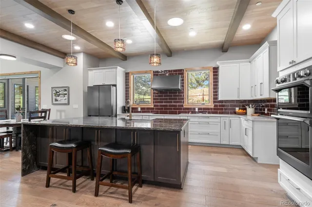 a kitchen with lots of counter top space