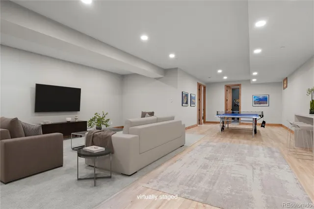 a outdoor living space with furniture and city view