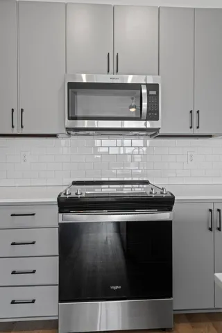 a stove top oven sitting inside of a kitchen