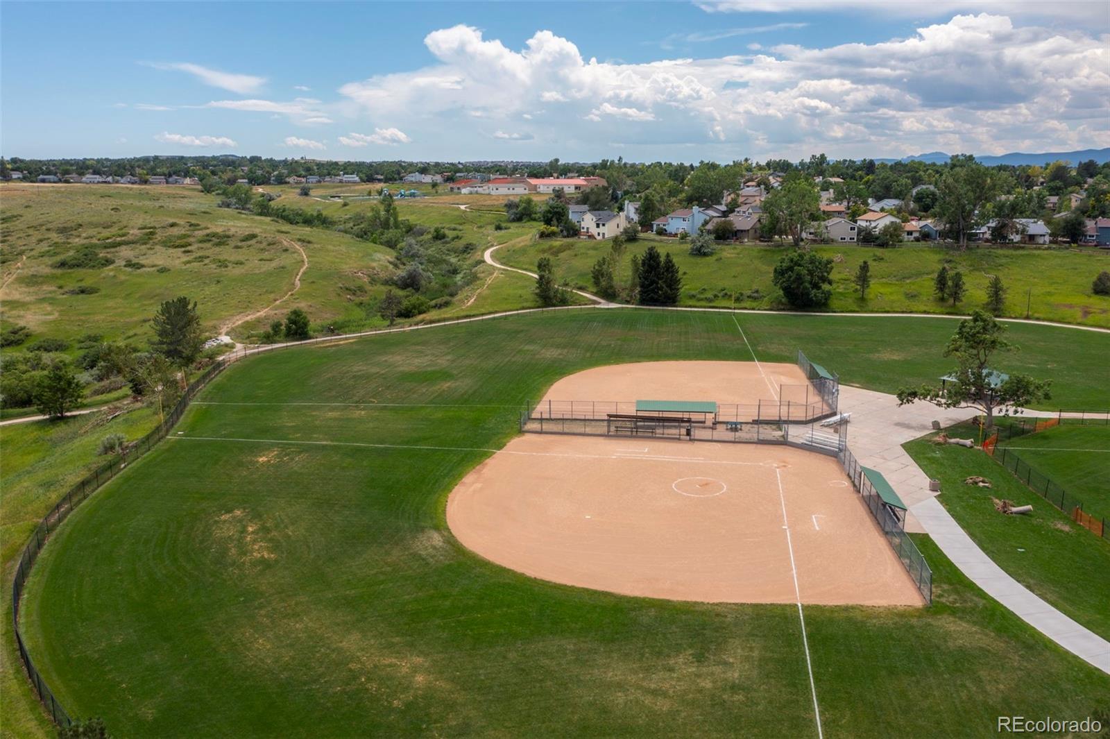 9664 Whitecliff Place Highlands Ranch, CO 80129 - Photo 33 of 38 an aerial view of a house with a yard and lake view