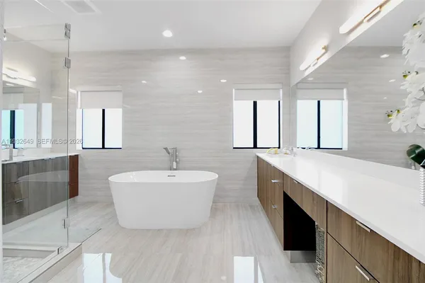 a bathroom with a bathtub