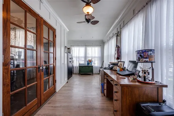 a view of a kitchen with furniture and a window