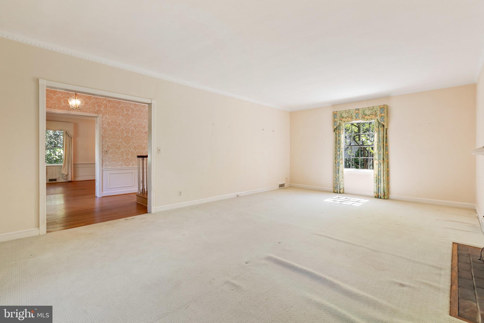 Hardwood under carpet in living room.