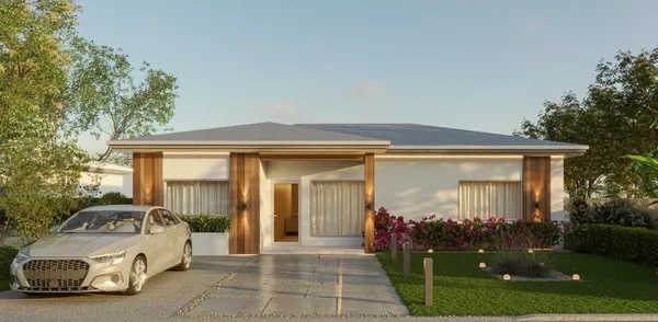 a front view of a house with garden