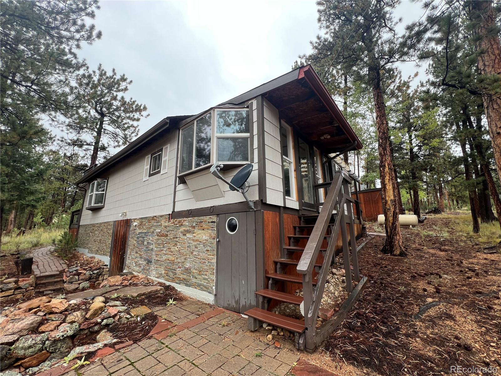187 Johnson Road Bailey, CO 80421 - Photo 35 of 37 a front view of a house with plants
