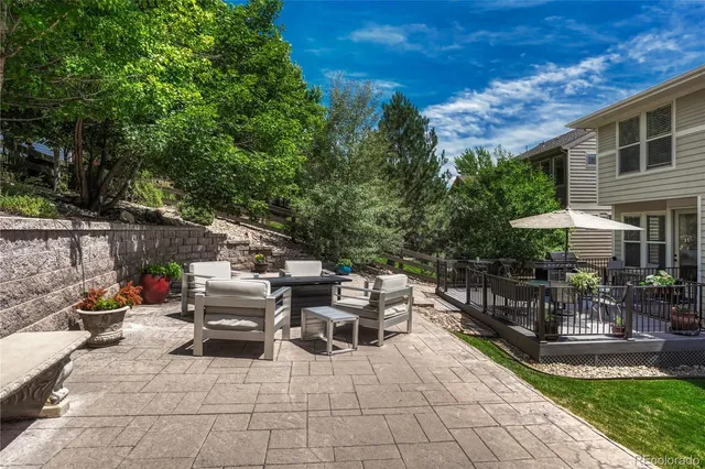 a view of backyard with swimming pool and patio