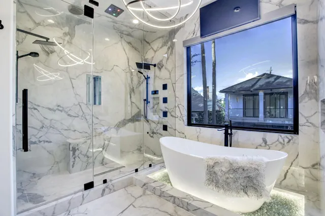 a view of a bathtub in a bathroom
