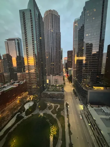 a view of a city with tall buildings