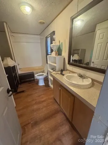 a bathroom with a sink a toilet and mirror