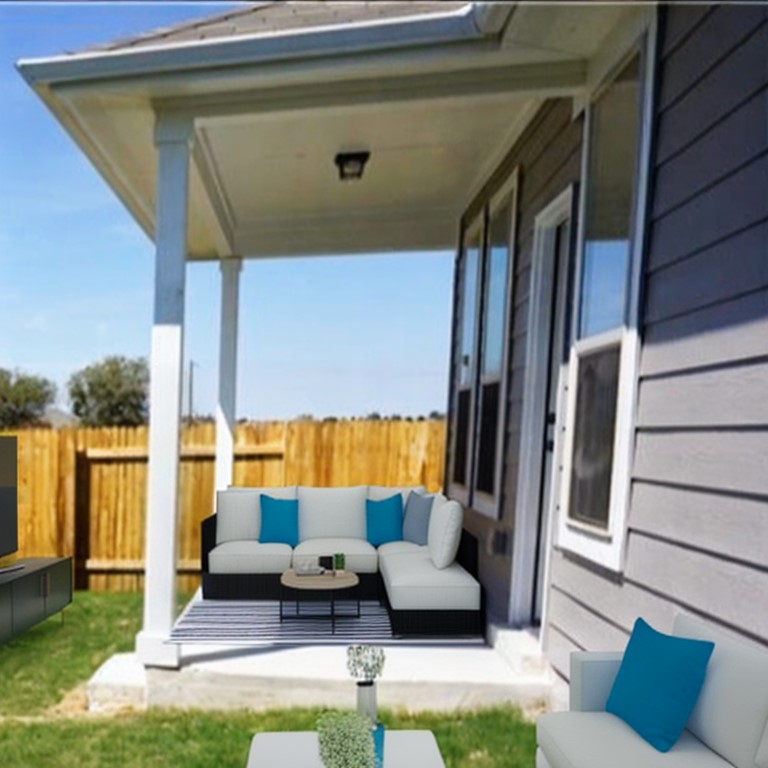104 Batjac Alley Jarrell, TX 76537 - Photo 11 of 11 Covered concrete patio with white support columns, gray siding, and multiple vertical windows